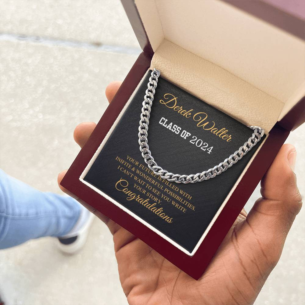 Graduation Gift for Him Personalized Cuban Link Chain (Stainless Steel) | Son | Nephew | Grandson | Graduate