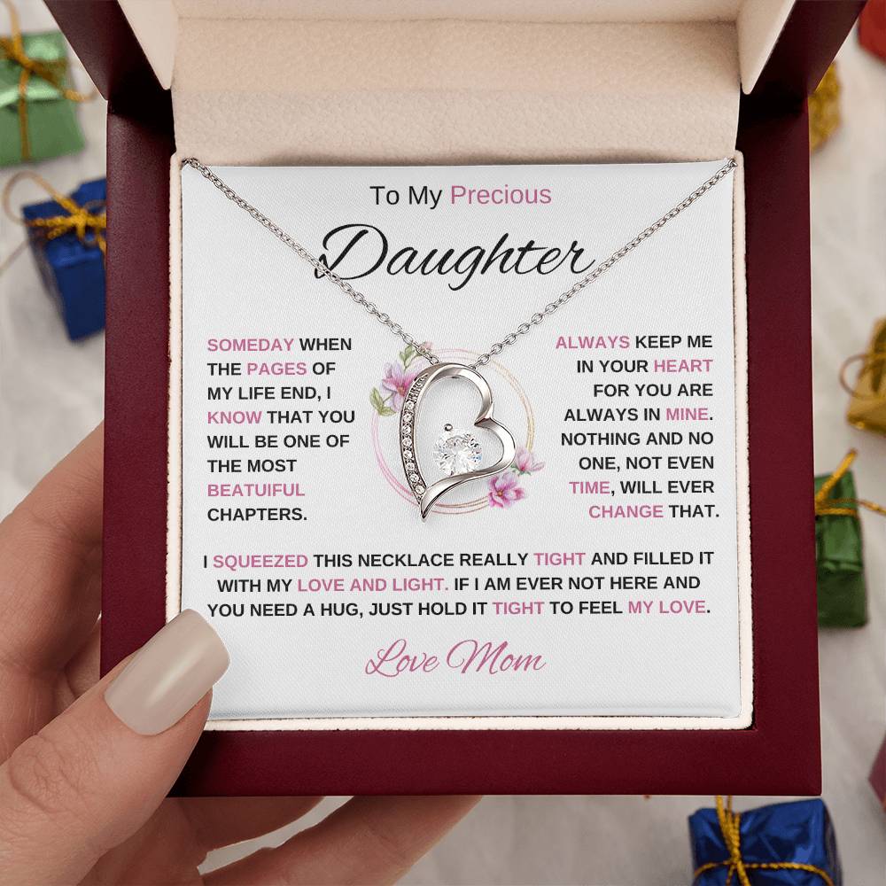 To My Precious Daughter-Love Mom | Forever Love Necklace | Birthday | Graduation (Pink)