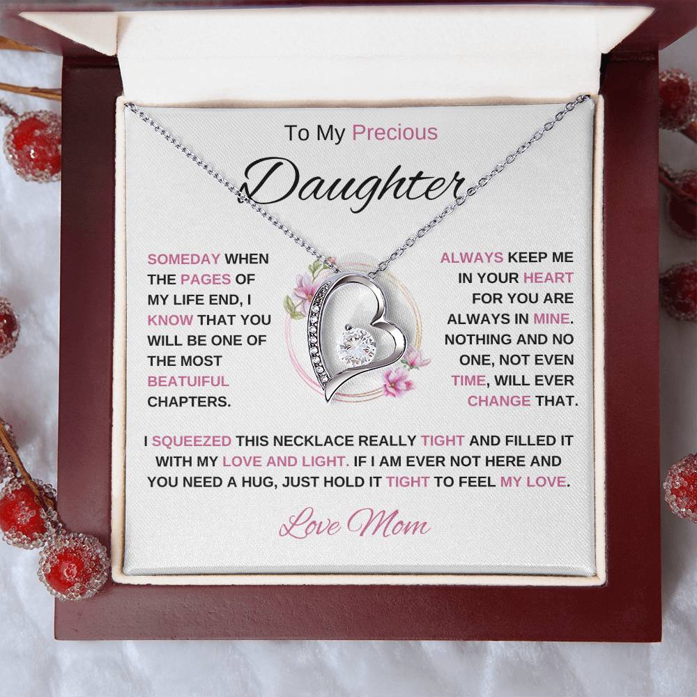 To My Precious Daughter-Love Mom | Forever Love Necklace | Birthday | Graduation (Pink)