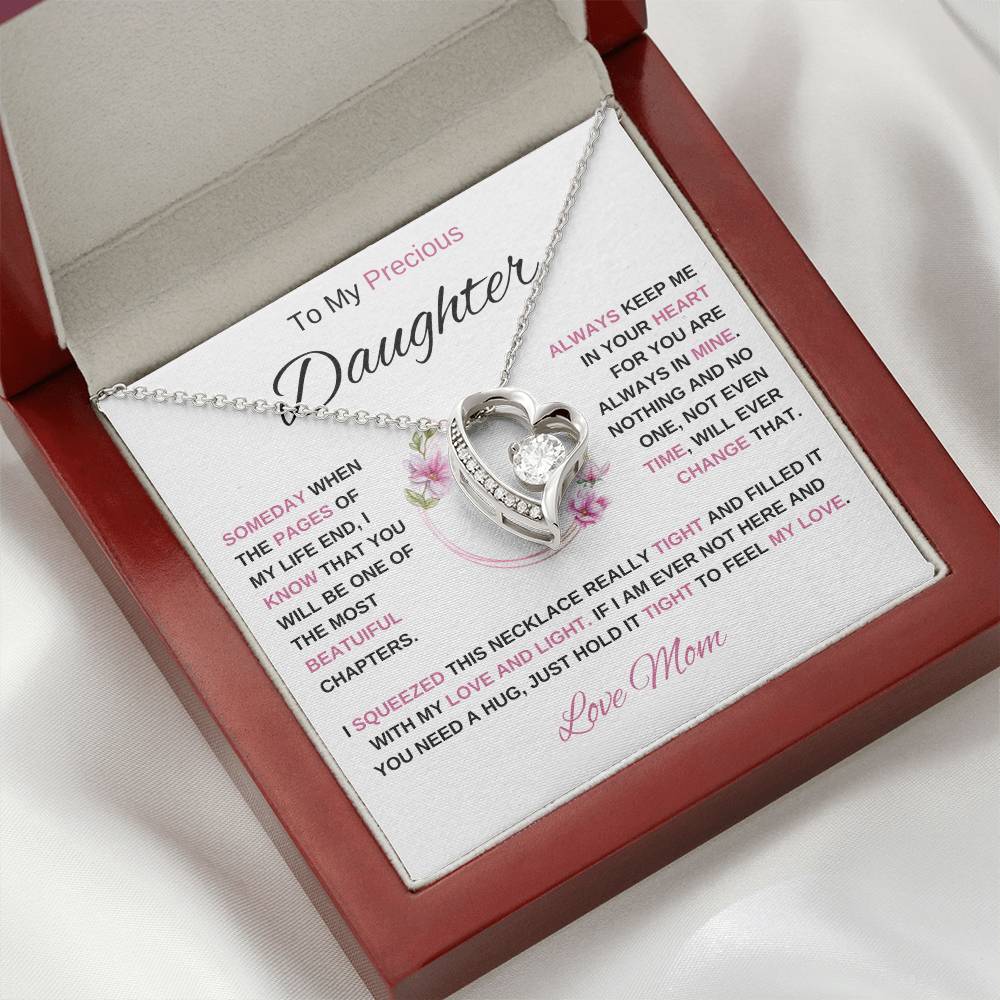 To My Precious Daughter-Love Mom | Forever Love Necklace | Birthday | Graduation (Pink)