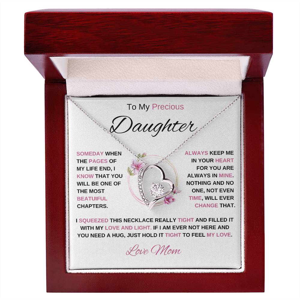 To My Precious Daughter-Love Mom | Forever Love Necklace | Birthday | Graduation (Pink)