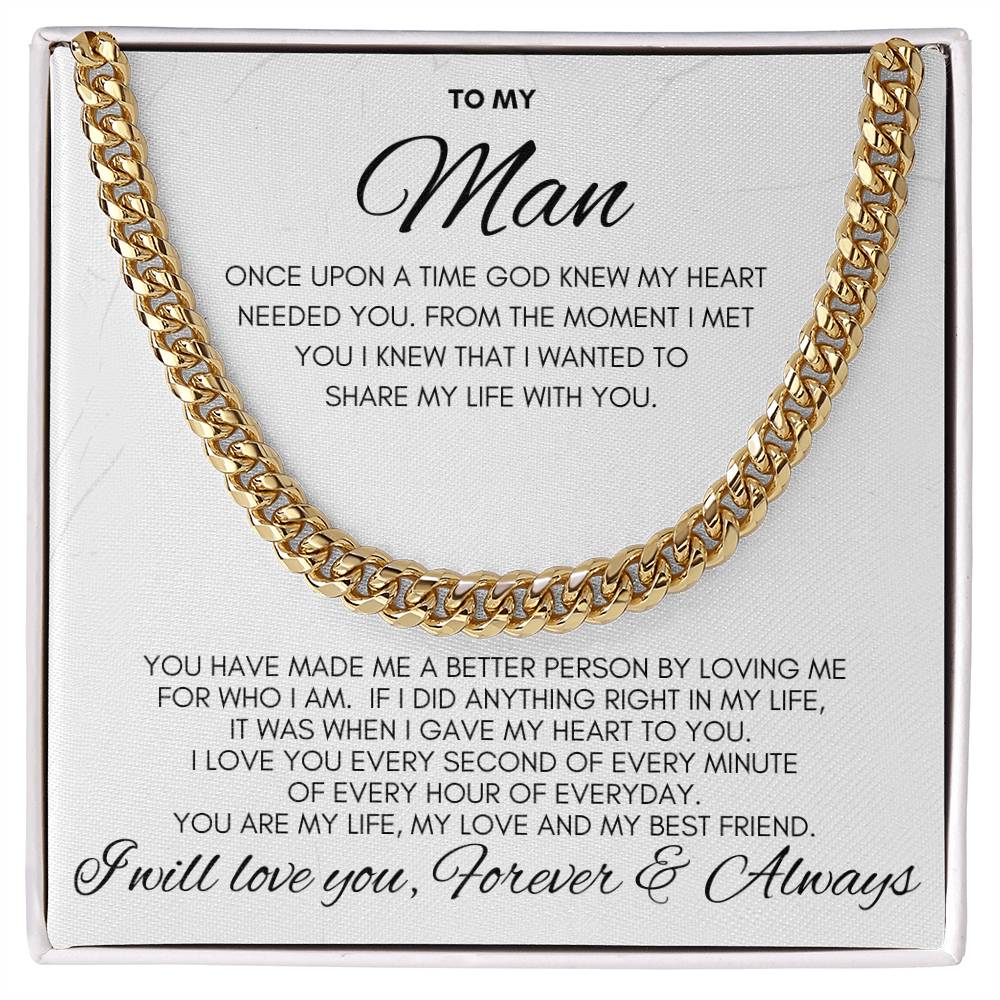 To My Man- Cuban Chain Link-White Card (Stainless Steele)