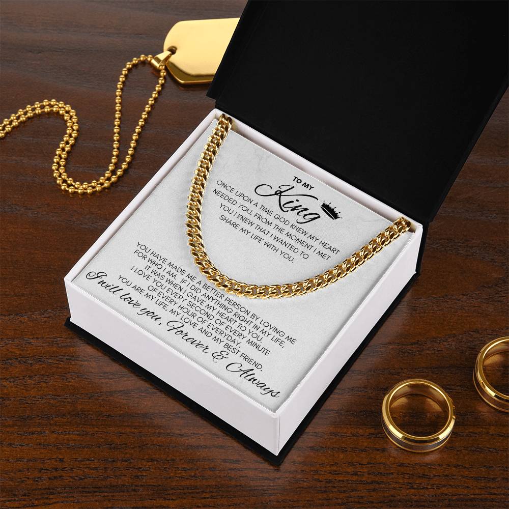 To My King- Cuban Chain Link- White Card (Stainless Steele)