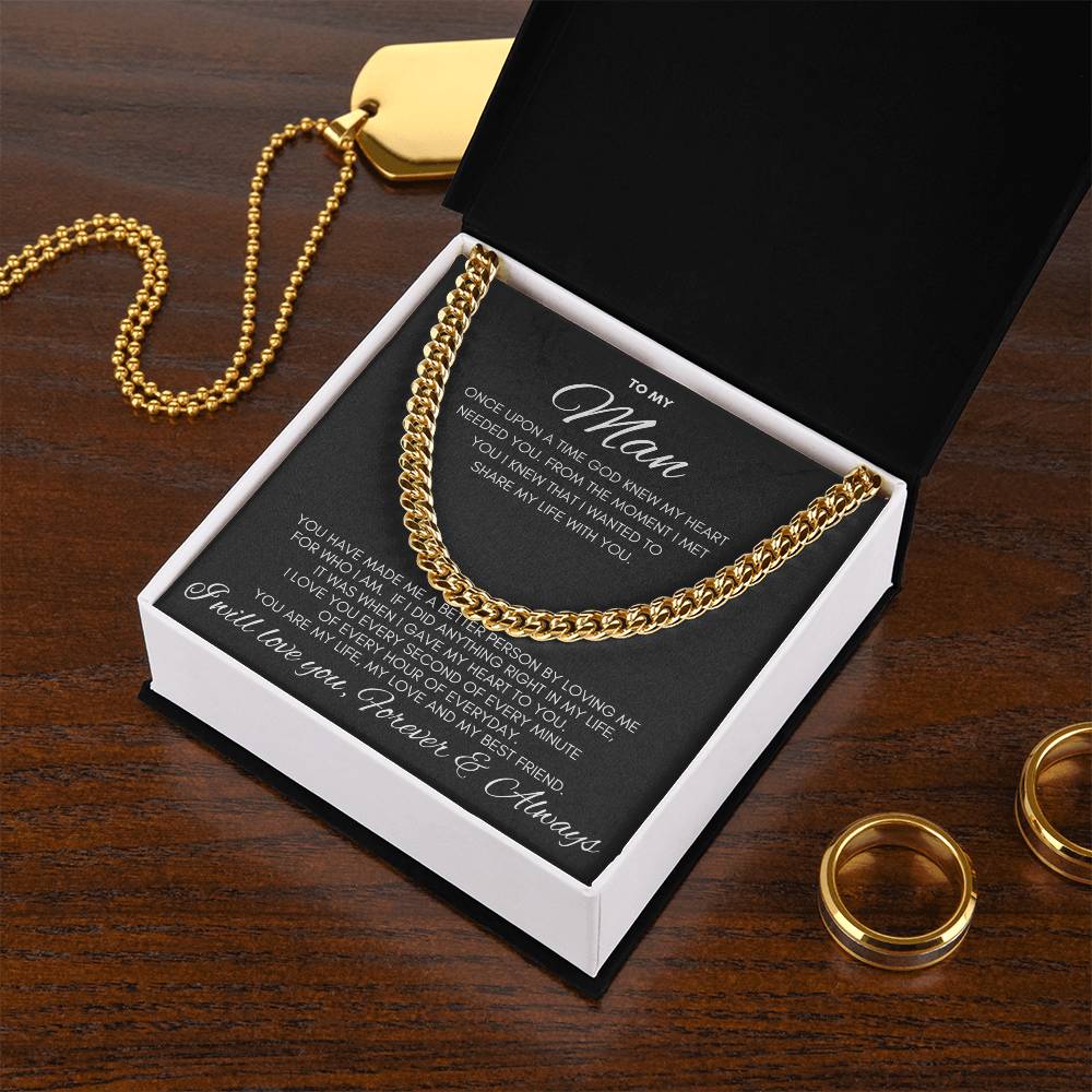 To My Man- Cuban Chain Link- Black Card (Stainless Steele)