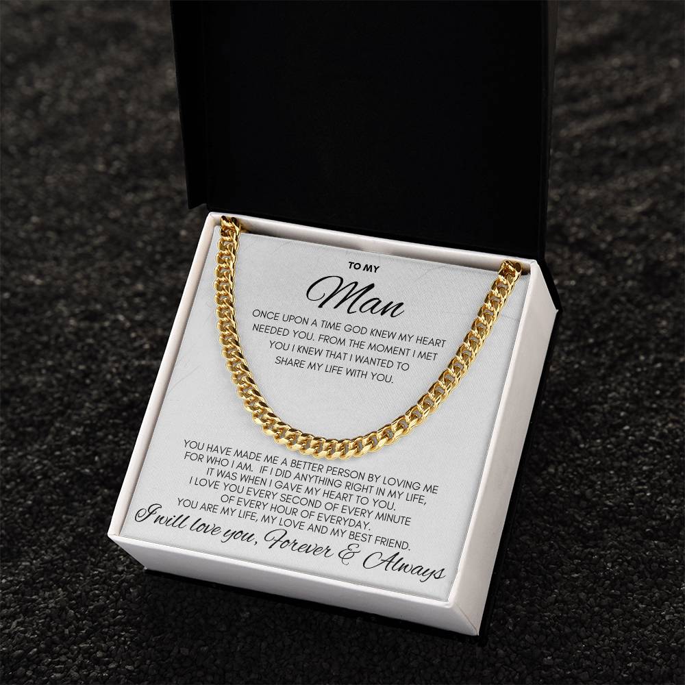 To My Man- Cuban Chain Link-White Card (Stainless Steele)