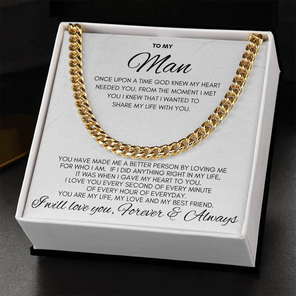 To My Man- Cuban Chain Link-White Card (Stainless Steele)