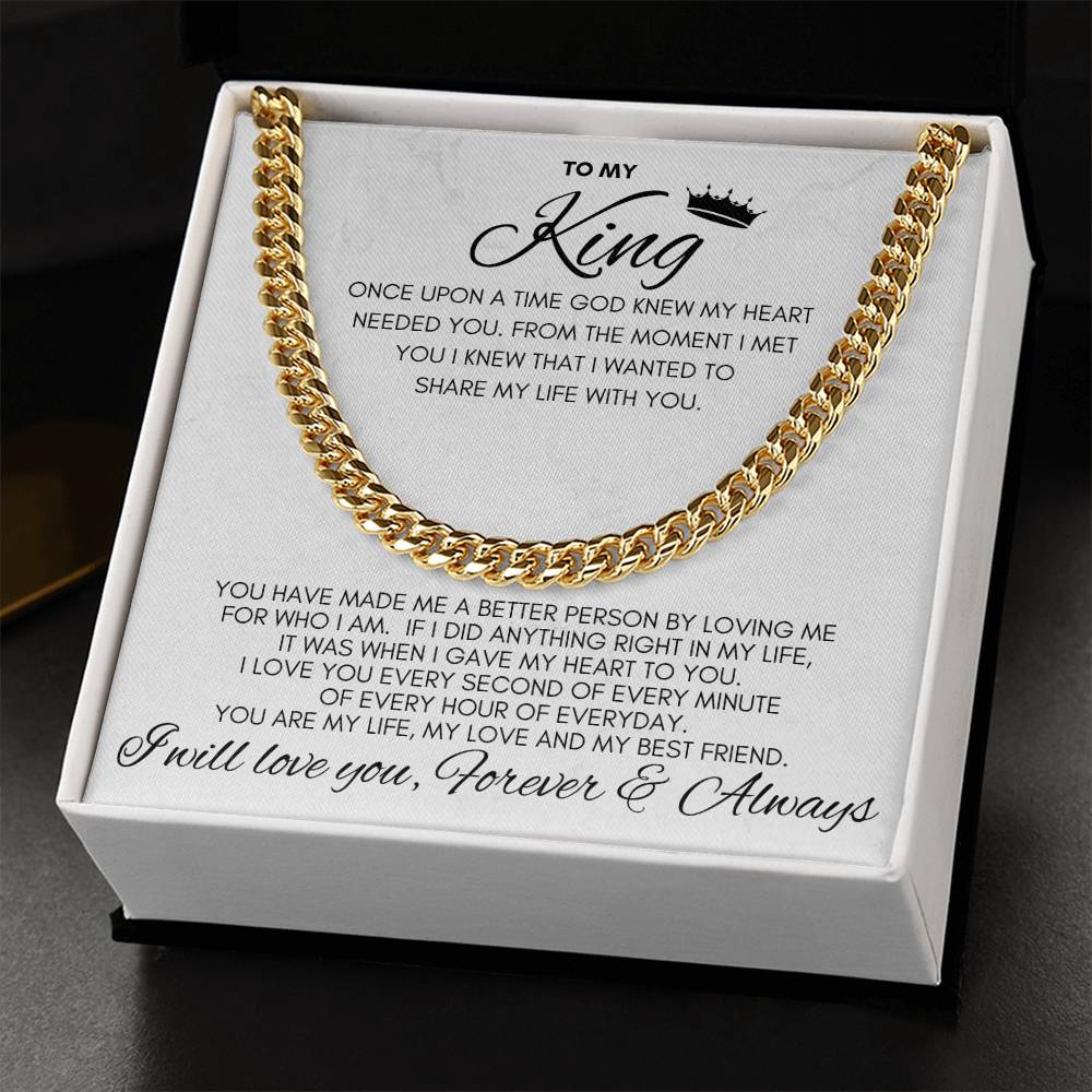 To My King- Cuban Chain Link- White Card (Stainless Steele)