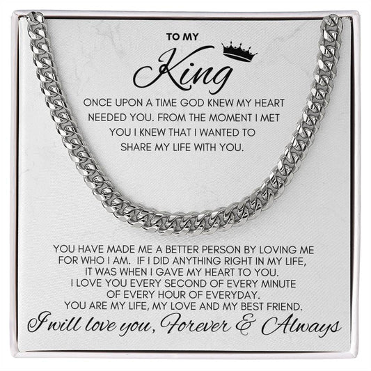 To My King- Cuban Chain Link- White Card (Stainless Steele)