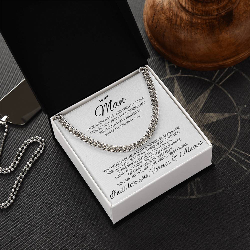 To My Man- Cuban Chain Link-White Card (Stainless Steele)