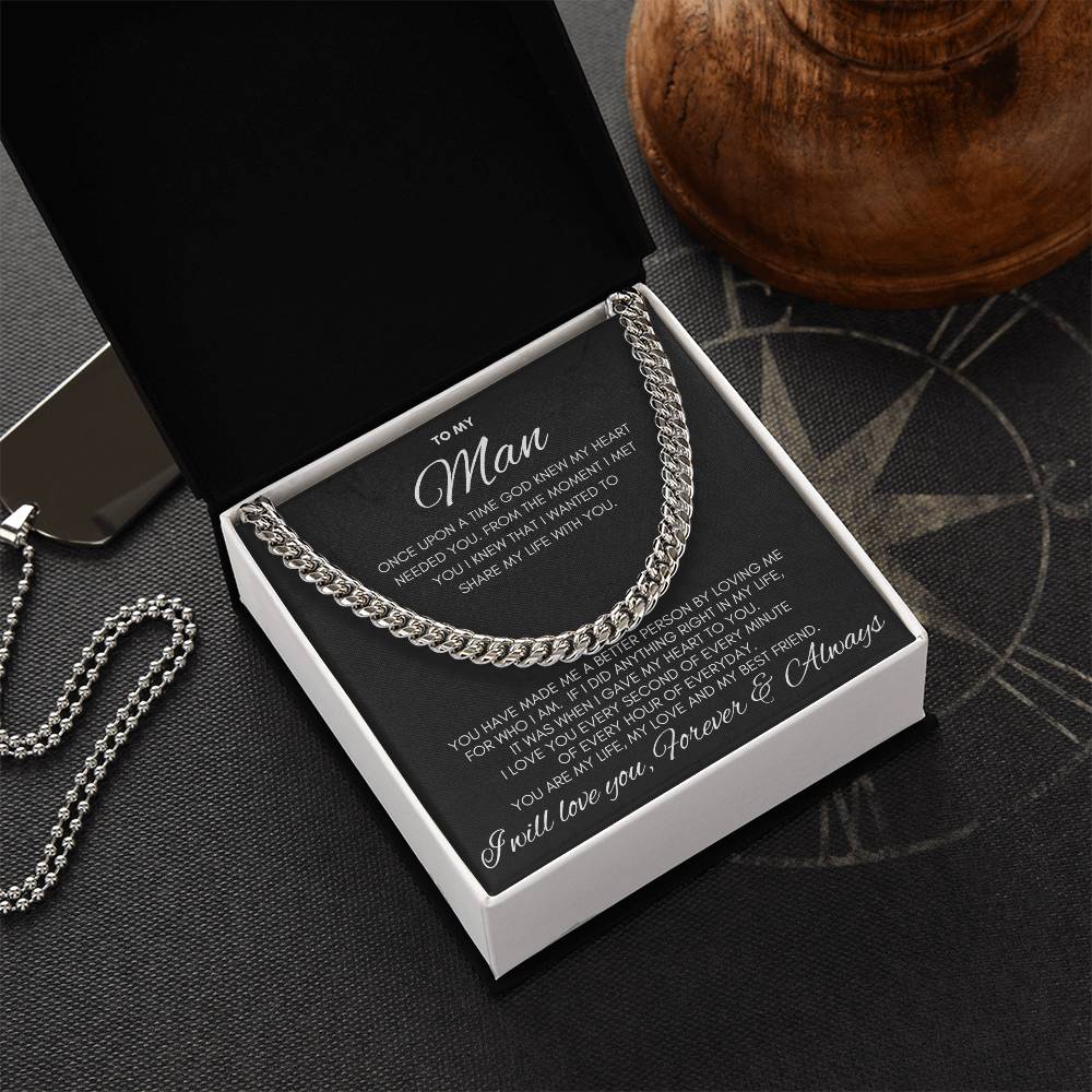 To My Man- Cuban Chain Link- Black Card (Stainless Steele)