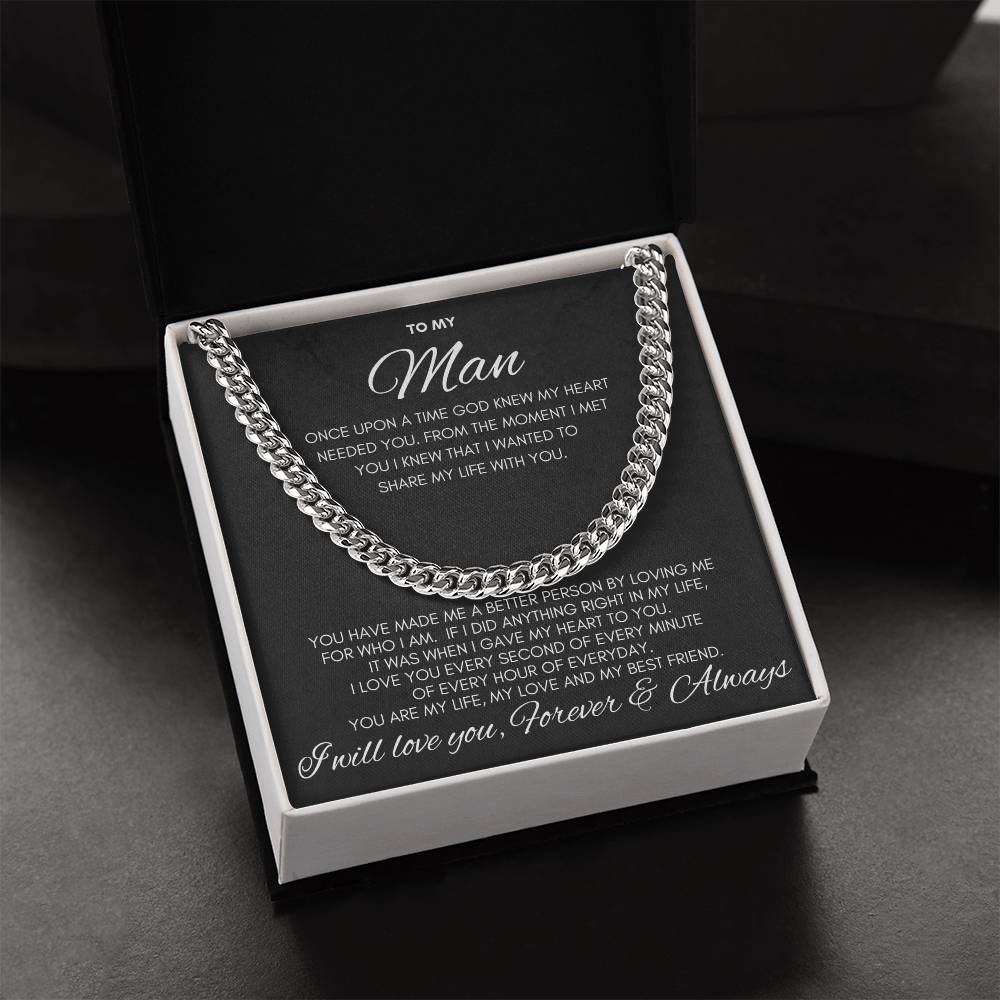 To My Man- Cuban Chain Link- Black Card (Stainless Steele)