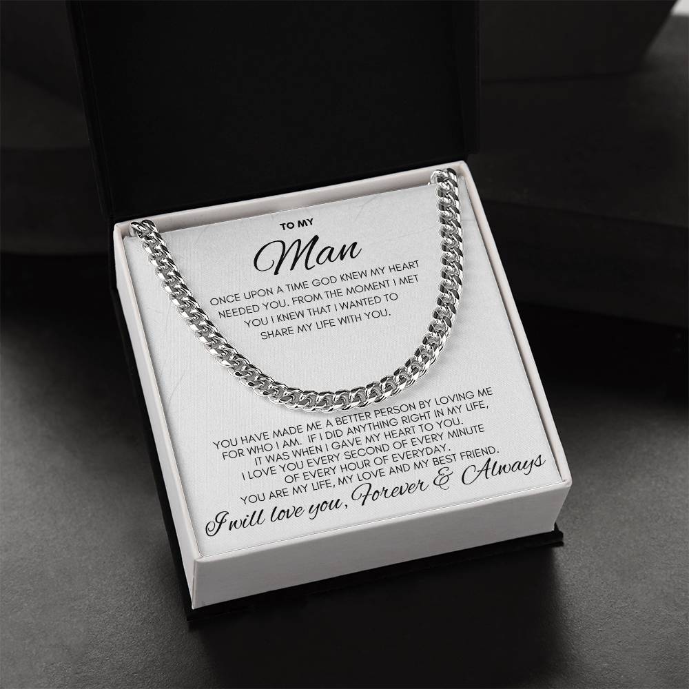 To My Man- Cuban Chain Link-White Card (Stainless Steele)