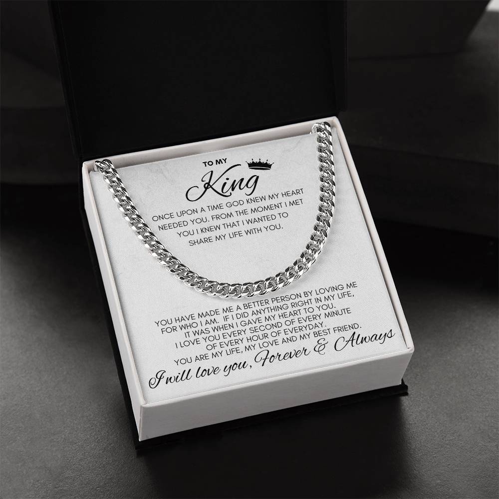 To My King- Cuban Chain Link- White Card (Stainless Steele)