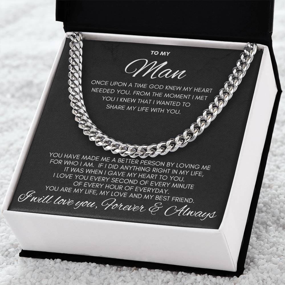 To My Man- Cuban Chain Link- Black Card (Stainless Steele)