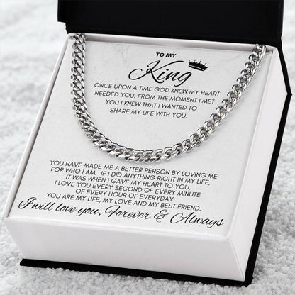 To My King- Cuban Chain Link- White Card (Stainless Steele)