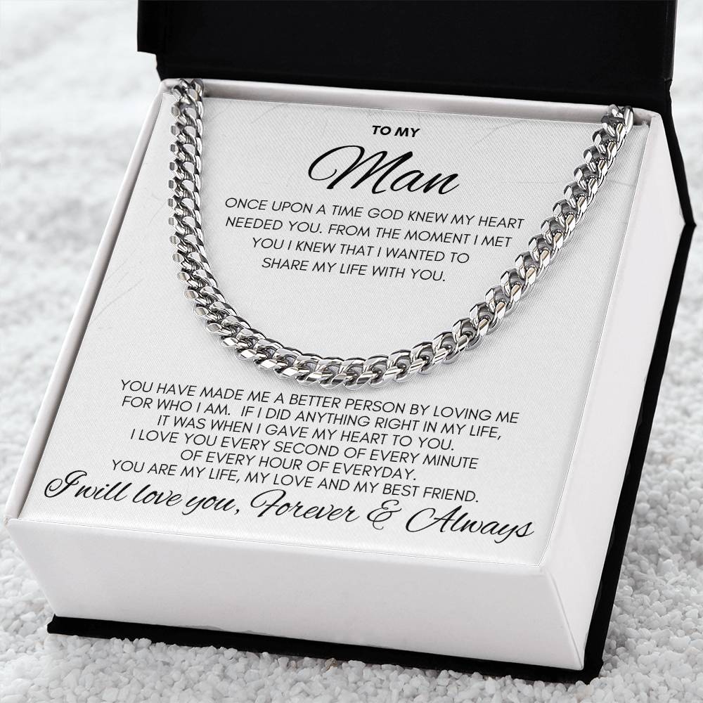 To My Man- Cuban Chain Link-White Card (Stainless Steele)