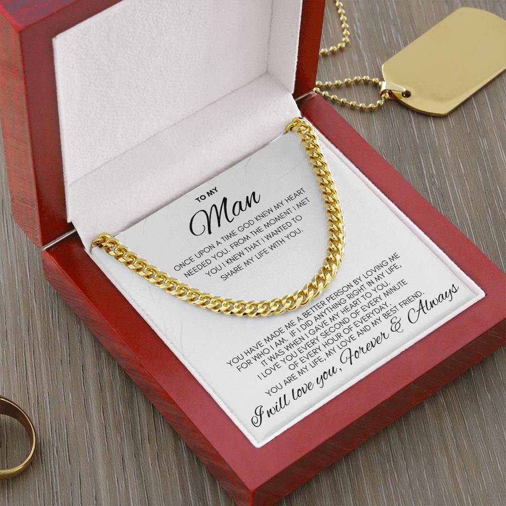 To My Man- Cuban Chain Link-White Card (Stainless Steele)