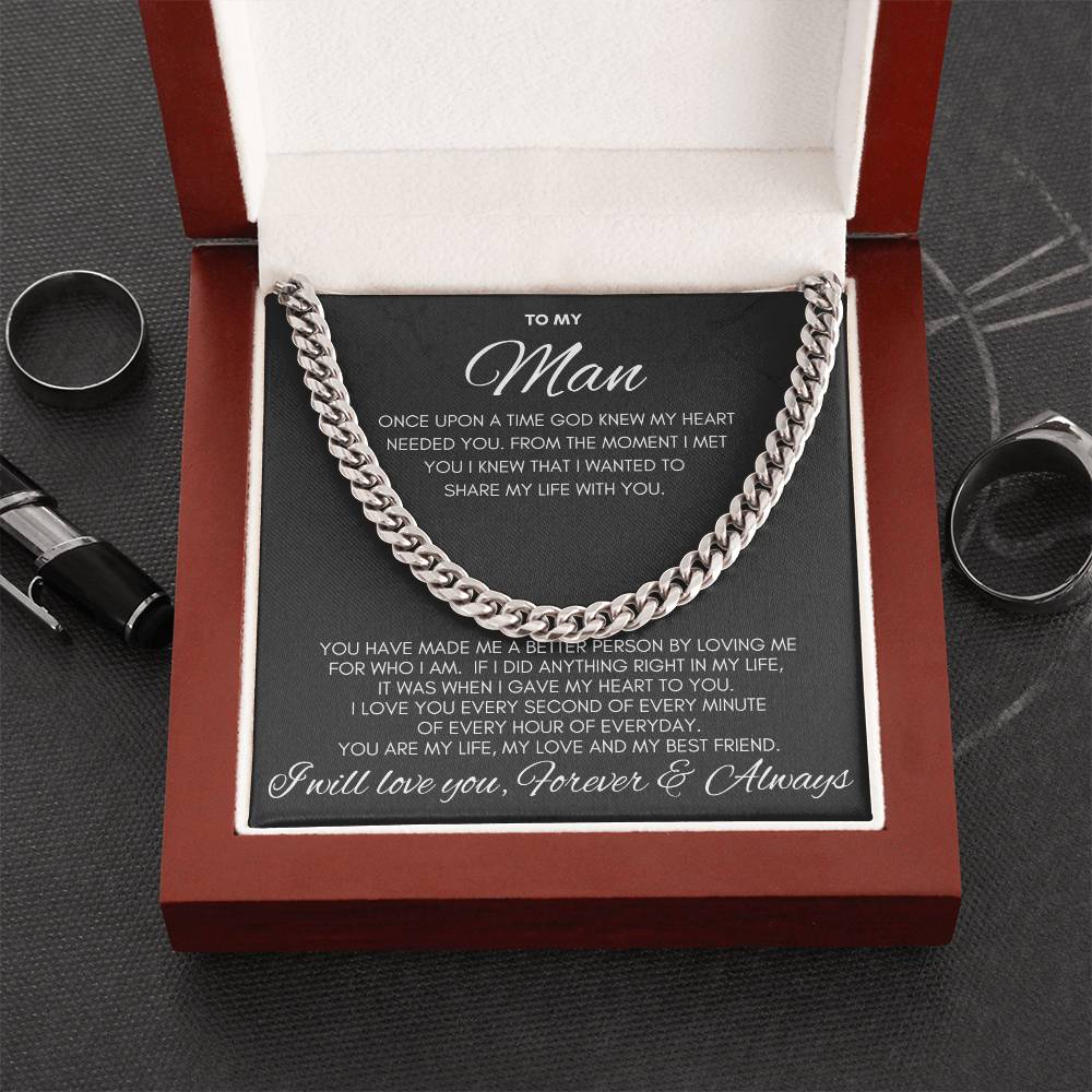 To My Man- Cuban Chain Link- Black Card (Stainless Steele)