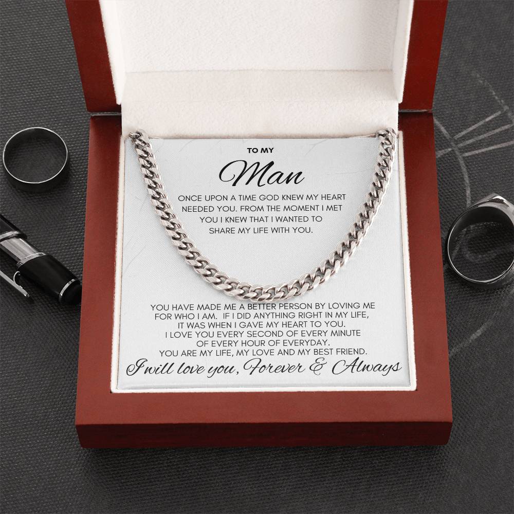 To My Man- Cuban Chain Link-White Card (Stainless Steele)