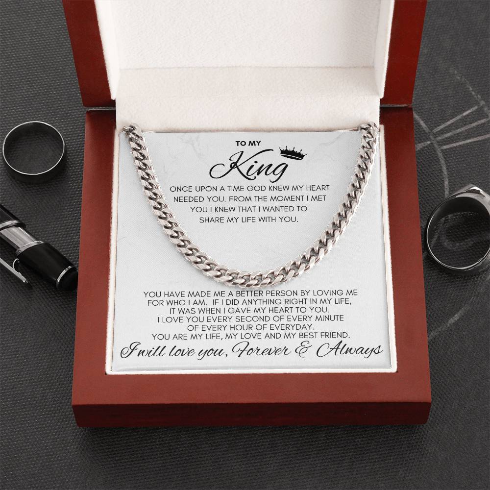 To My King- Cuban Chain Link- White Card (Stainless Steele)