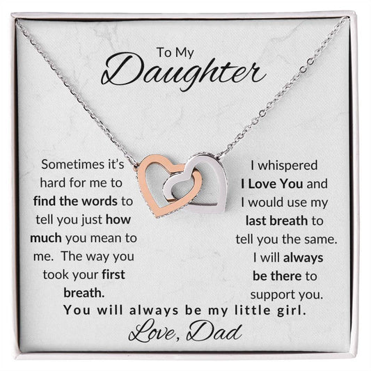 To My Daughter-Love Dad (Interlocking Hearts Necklace) White Card