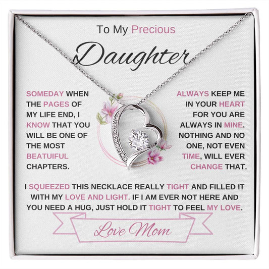 To My Precious Daughter-Love Mom (2) Forever Love Necklace | Birthday | Graduation (pink)