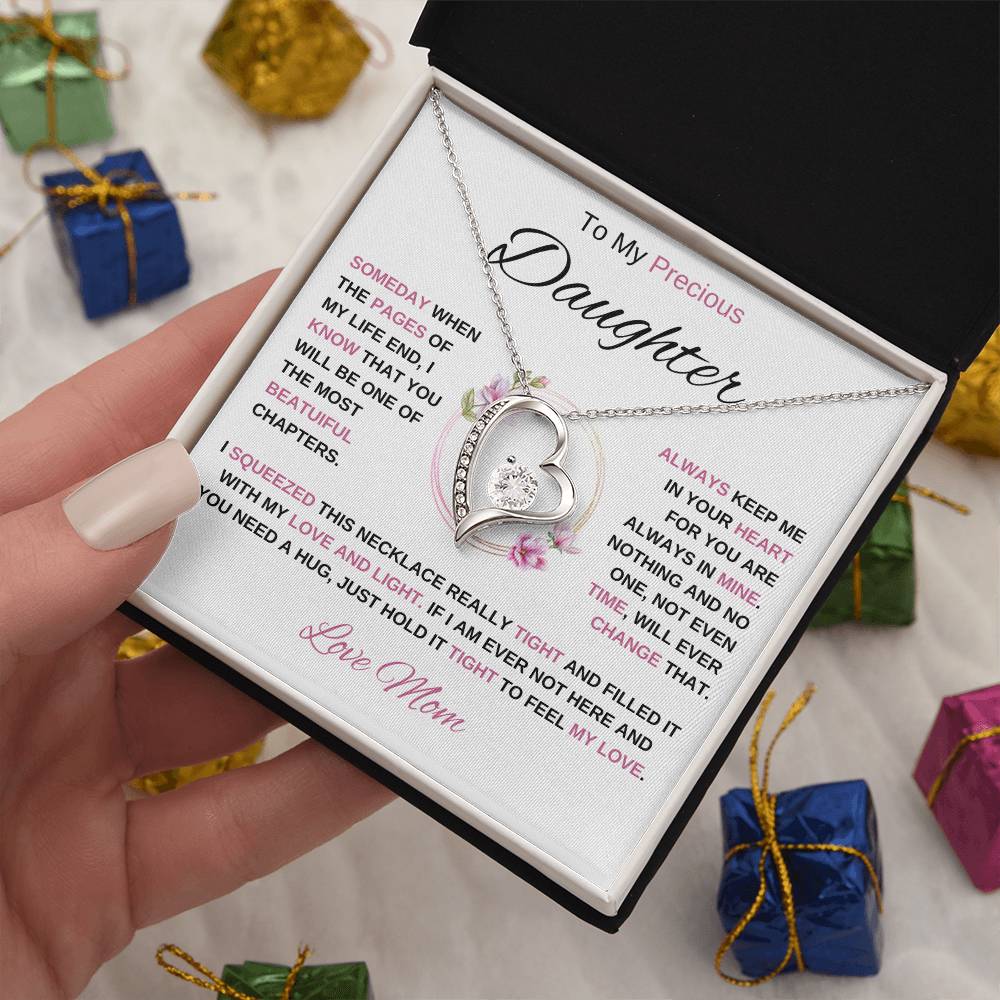 To My Precious Daughter-Love Mom | Forever Love Necklace | Birthday | Graduation (Pink)