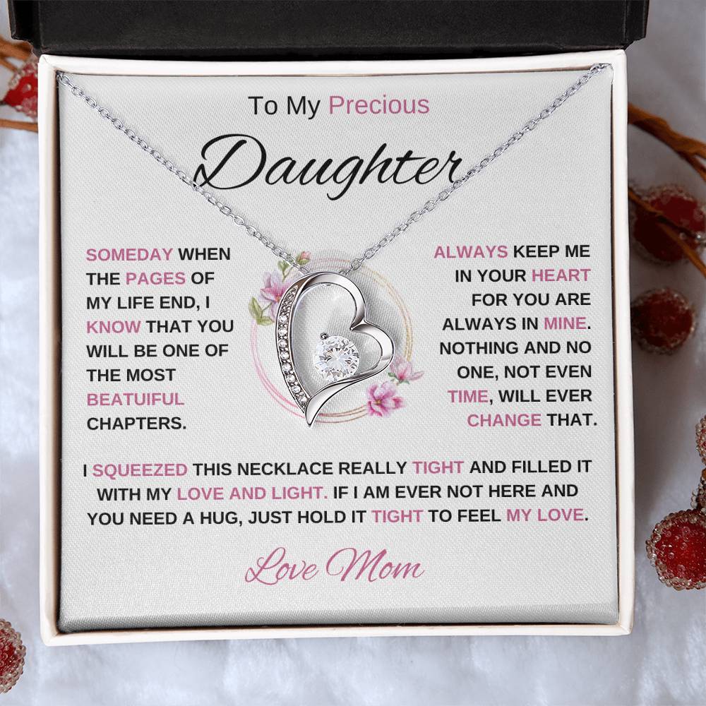 To My Precious Daughter-Love Mom | Forever Love Necklace | Birthday | Graduation (Pink)