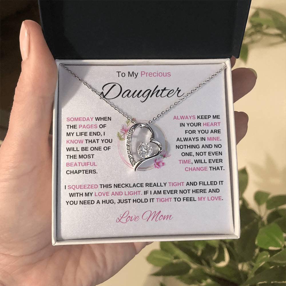 To My Precious Daughter-Love Mom | Forever Love Necklace | Birthday | Graduation (Pink)