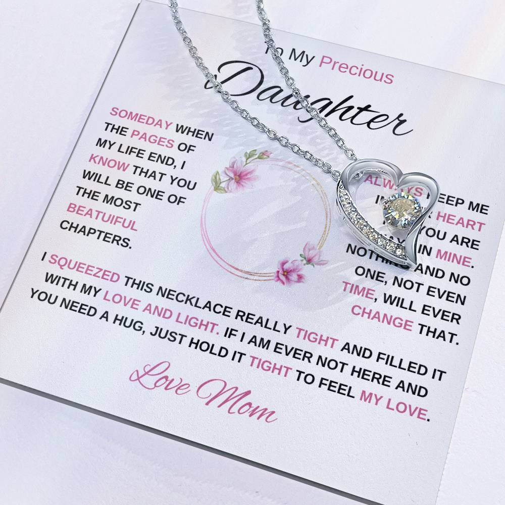 To My Precious Daughter-Love Mom | Forever Love Necklace | Birthday | Graduation (Pink)