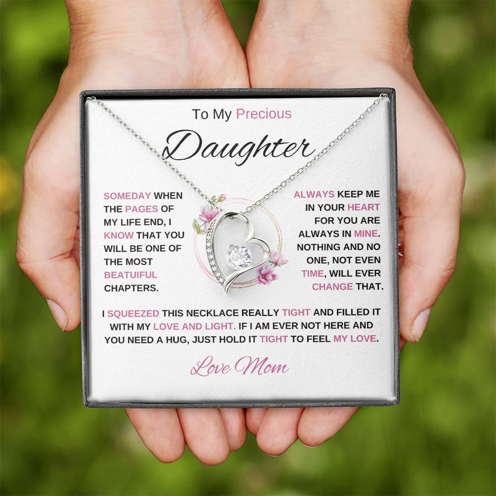 To My Precious Daughter-Love Mom | Forever Love Necklace | Birthday | Graduation (Pink)