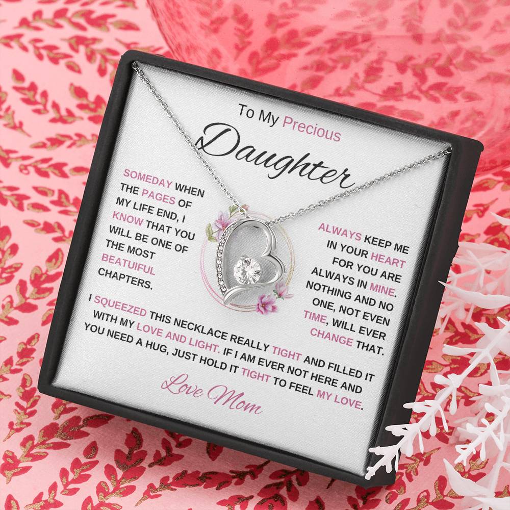 To My Precious Daughter-Love Mom | Forever Love Necklace | Birthday | Graduation (Pink)