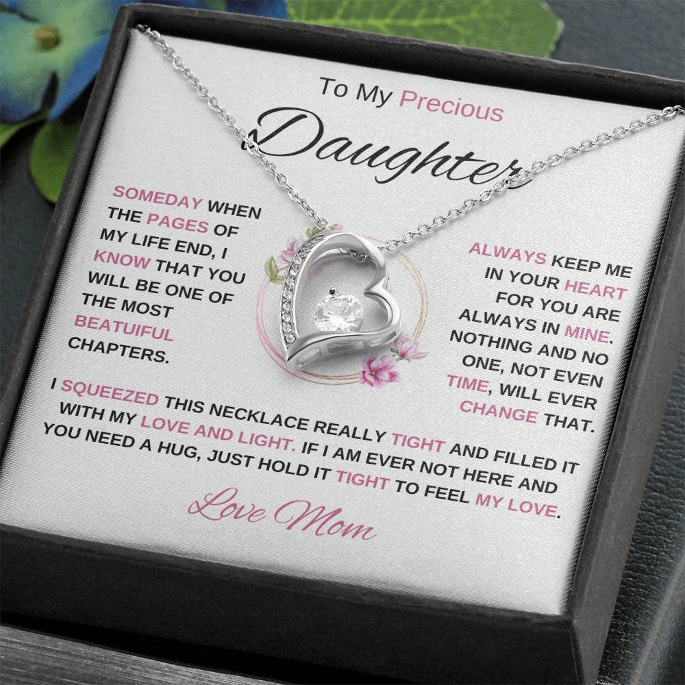 To My Precious Daughter-Love Mom | Forever Love Necklace | Birthday | Graduation (Pink)